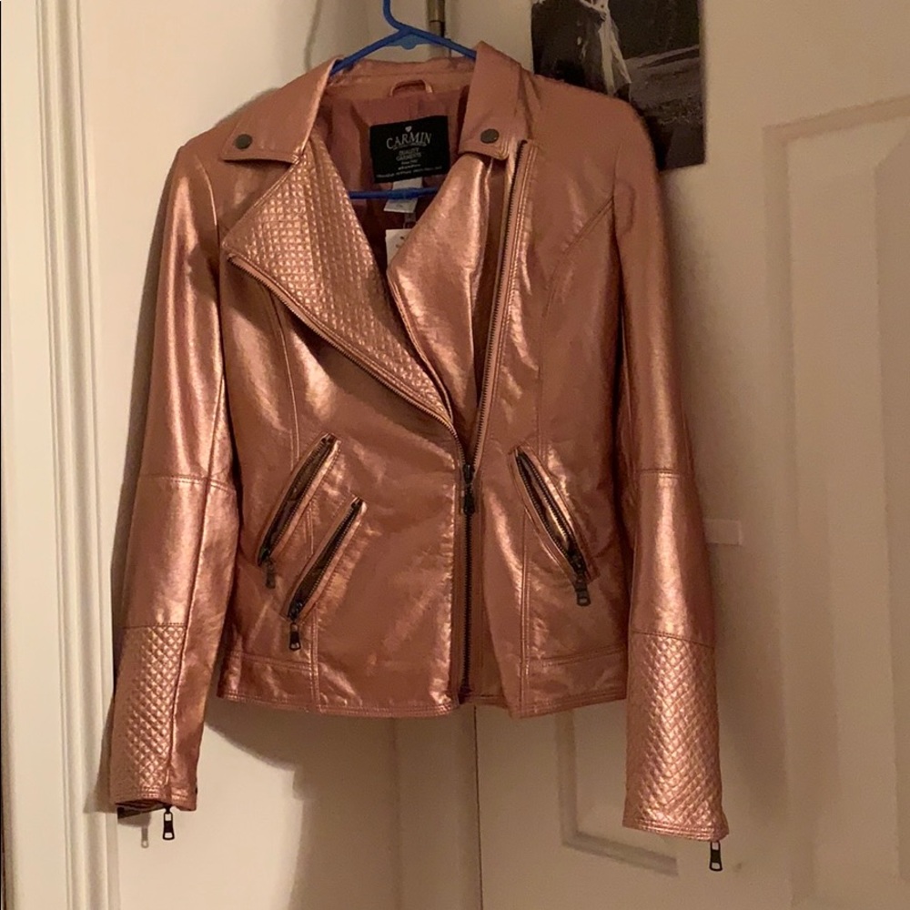 Faux metallic pink leather jacket